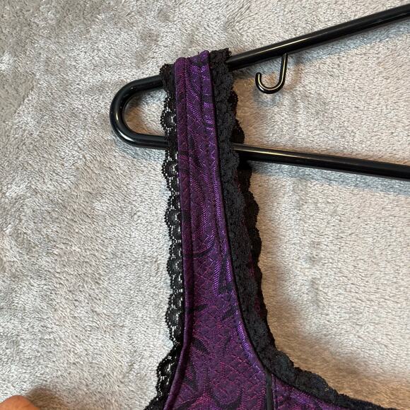 Y2K Vintage Gothic Paisley Purple Brocade Corset Tank Top Lace Trim Grunge Small - Picture 3 of 5